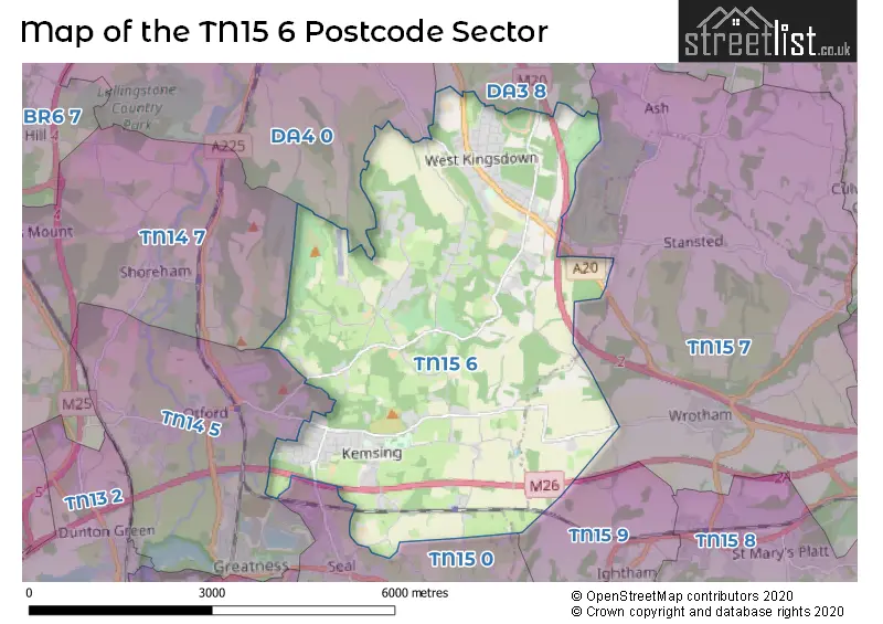 Map of the TN15 6 and surrounding postcode sector