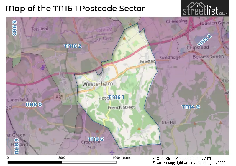 Map of the TN16 1 and surrounding postcode sector