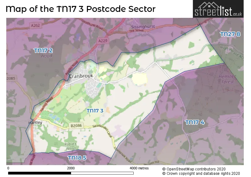 Map of the TN17 3 and surrounding postcode sector