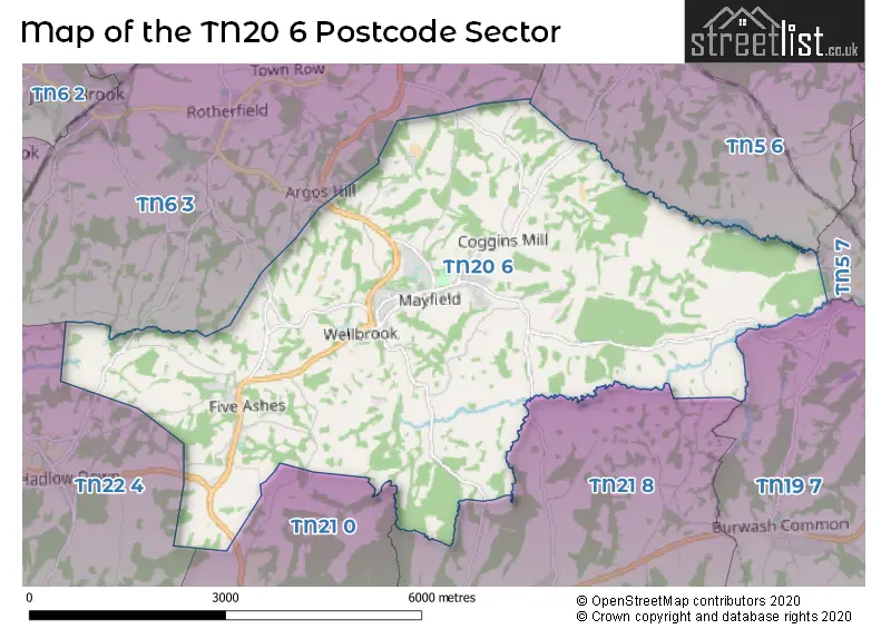 Map of the TN20 6 and surrounding postcode sector