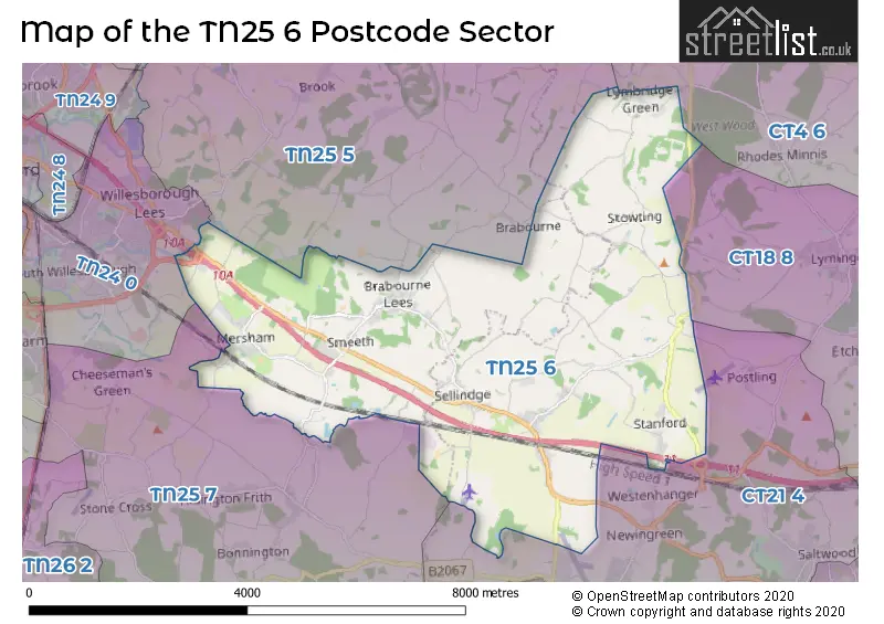 Map of the TN25 6 and surrounding postcode sector