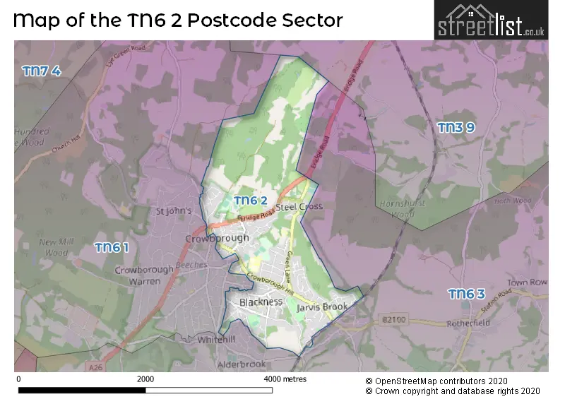 Map of the TN6 2 and surrounding postcode sector