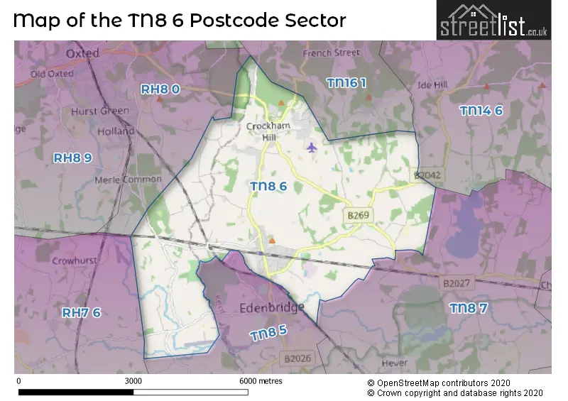 Map of the TN8 6 and surrounding postcode sector