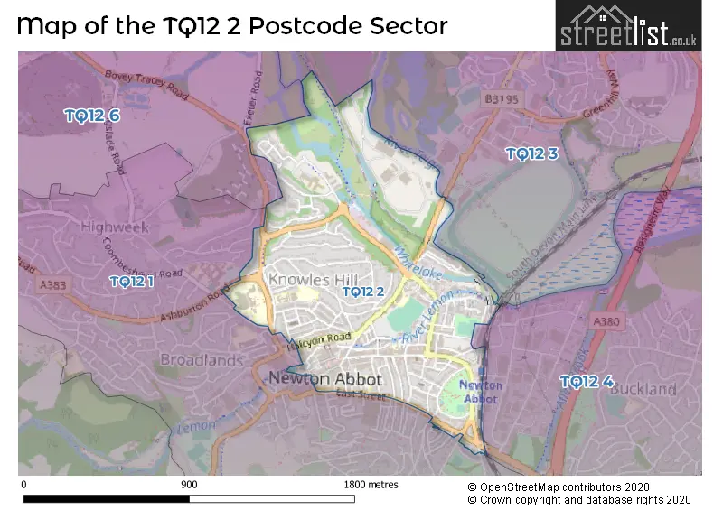 Map of the TQ12 2 and surrounding postcode sector