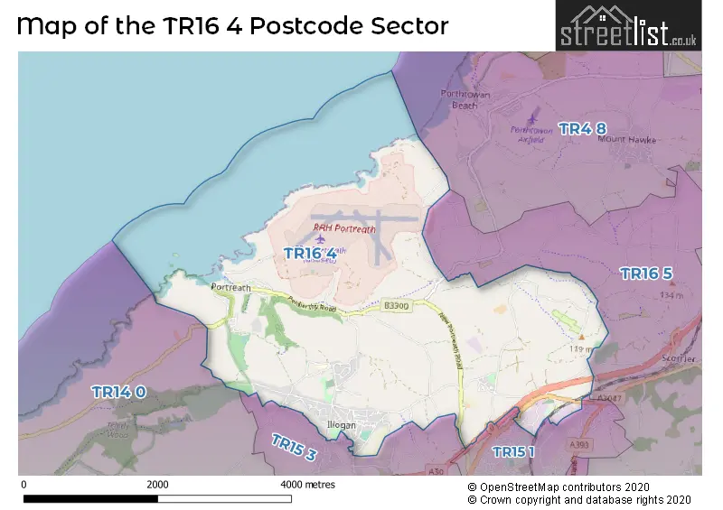 Map of the TR16 4 and surrounding postcode sector