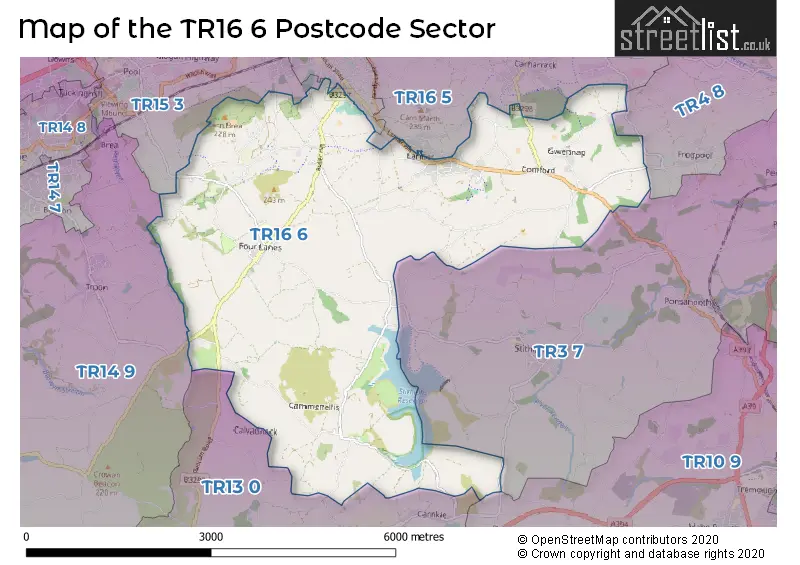 Map of the TR16 6 and surrounding postcode sector