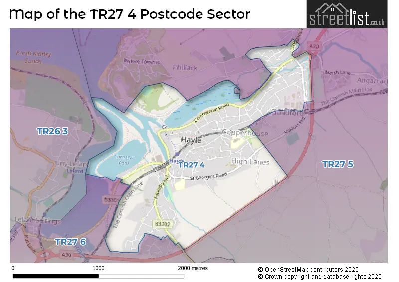 Map of the TR27 4 and surrounding postcode sector