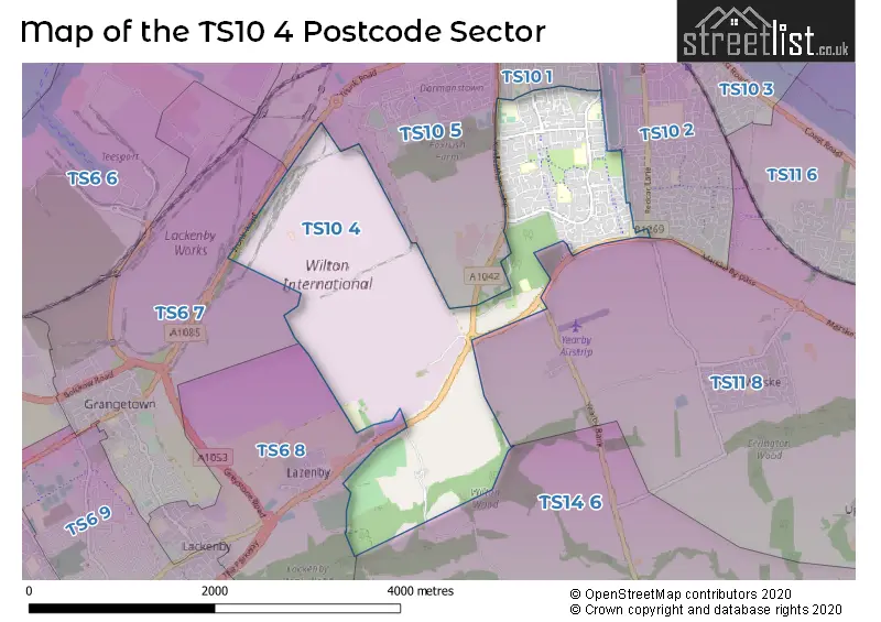 Map of the TS10 4 and surrounding postcode sector