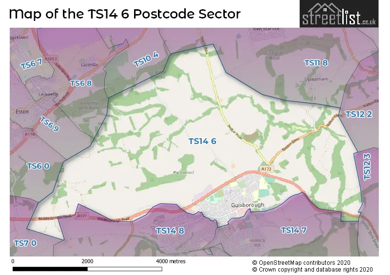 Map of the TS14 6 and surrounding postcode sector