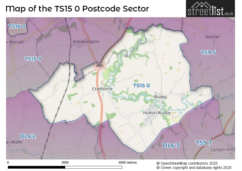 Map of the TS15 0 and surrounding postcode sector