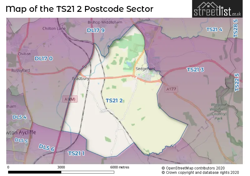 Map of the TS21 2 and surrounding postcode sector
