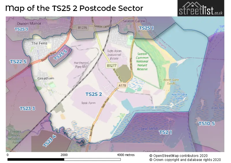 Map of the TS25 2 and surrounding postcode sector