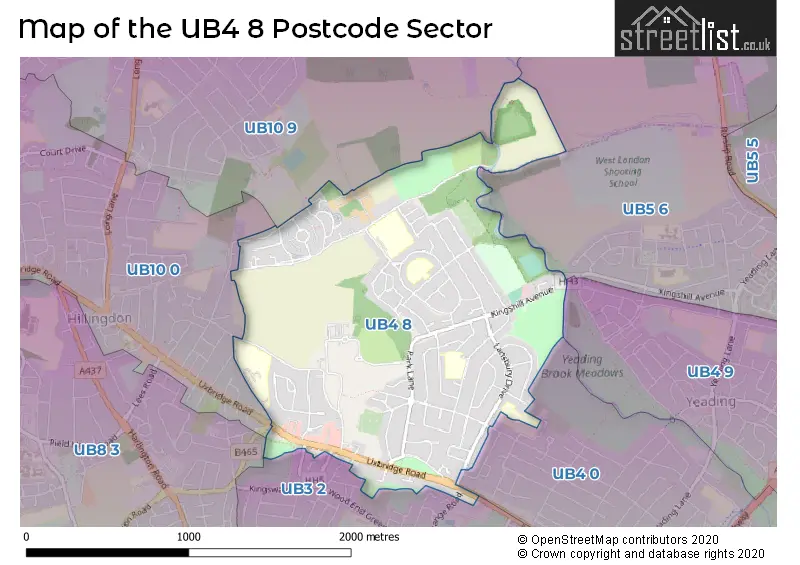 Map of the UB4 8 and surrounding postcode sector