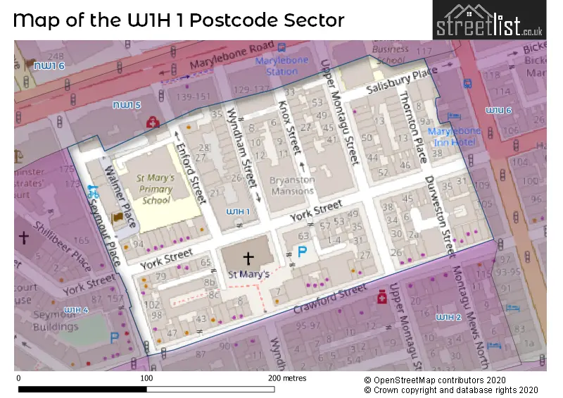 Map of the W1H 1 and surrounding postcode sector