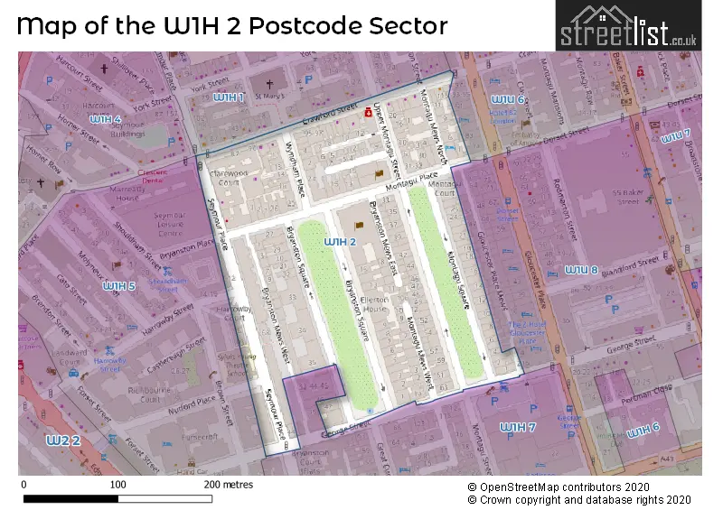 Map of the W1H 2 and surrounding postcode sector