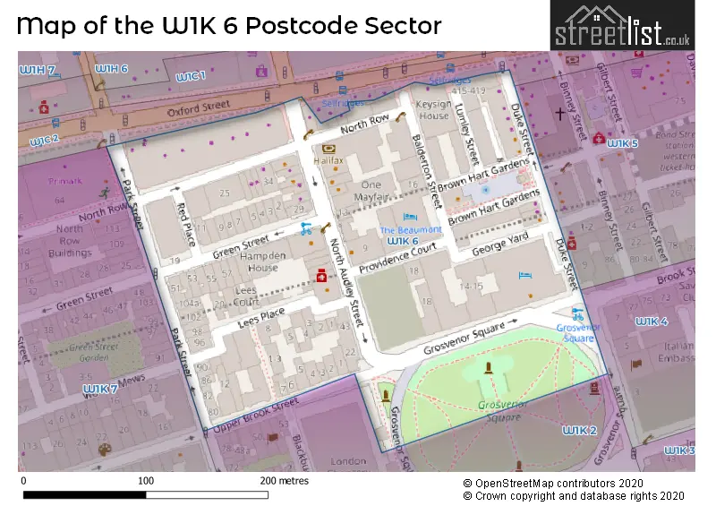 Map of the W1K 6 and surrounding postcode sector