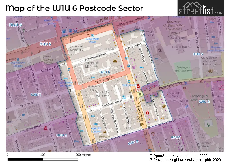 Map of the W1U 6 and surrounding postcode sector