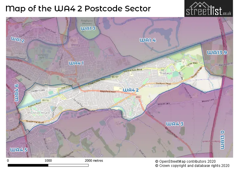 Map of the WA4 2 and surrounding postcode sector