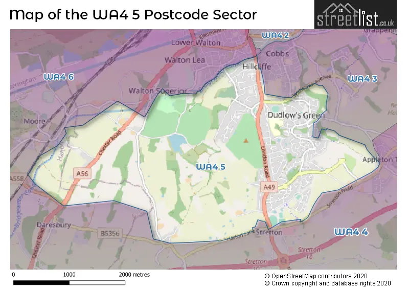 Map of the WA4 5 and surrounding postcode sector