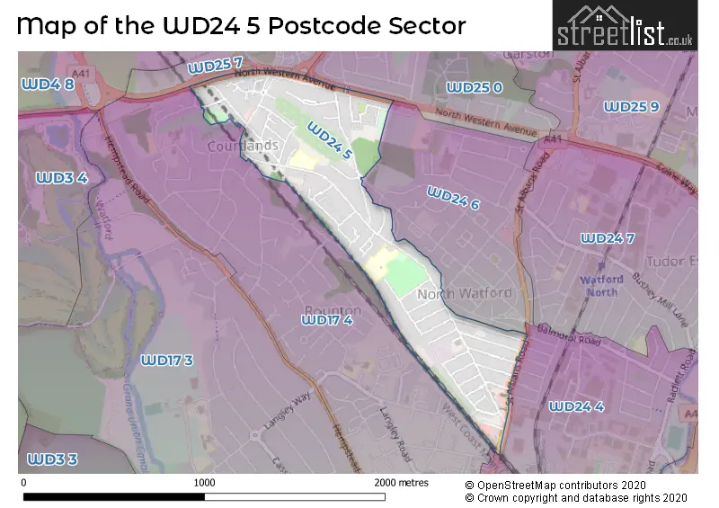 Map of the WD24 5 and surrounding postcode sector