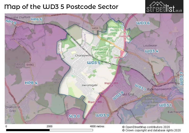 Map of the WD3 5 and surrounding postcode sector