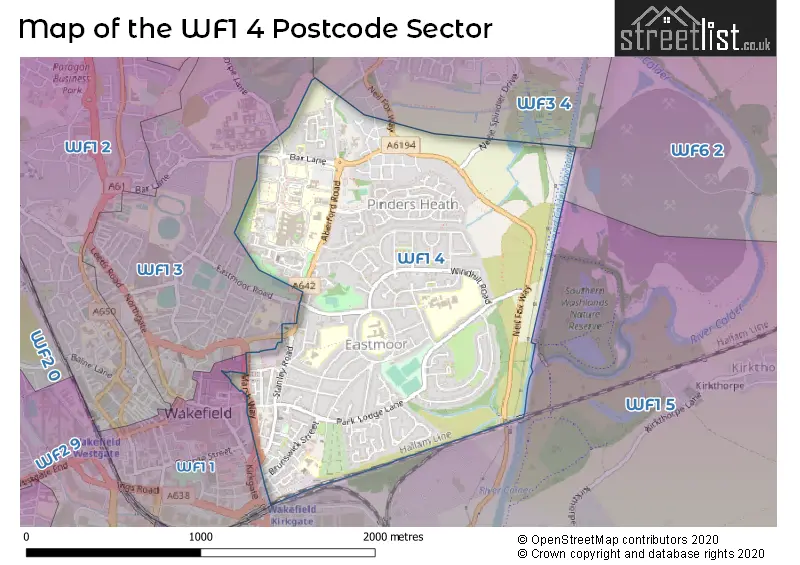 Map of the WF1 4 and surrounding postcode sector