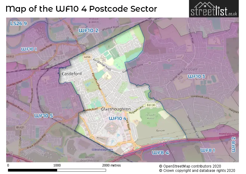 Map of the WF10 4 and surrounding postcode sector