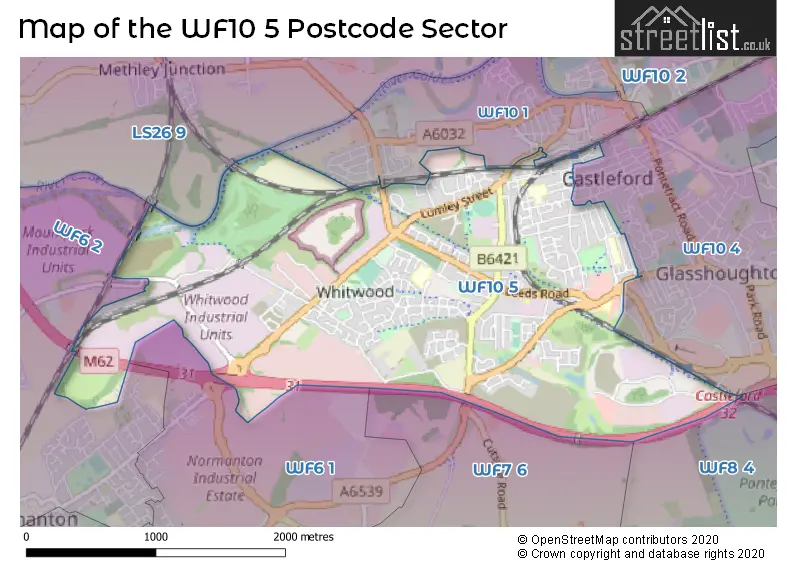 Map of the WF10 5 and surrounding postcode sector