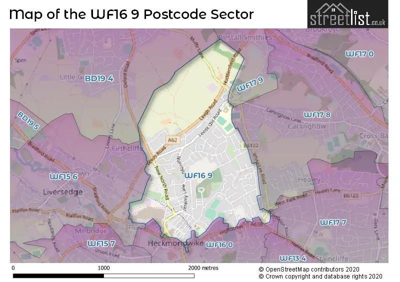 Map of the WF16 9 and surrounding postcode sector