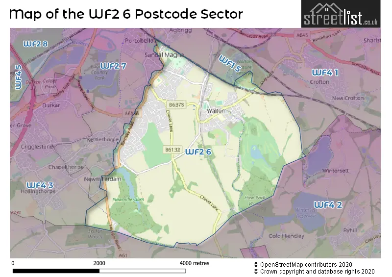 Map of the WF2 6 and surrounding postcode sector