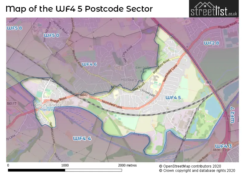 Map of the WF4 5 and surrounding postcode sector