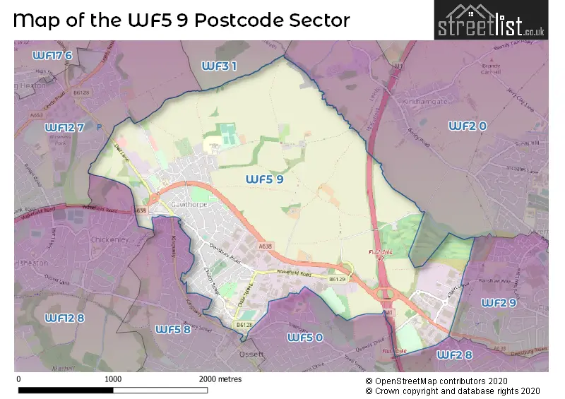 Map of the WF5 9 and surrounding postcode sector