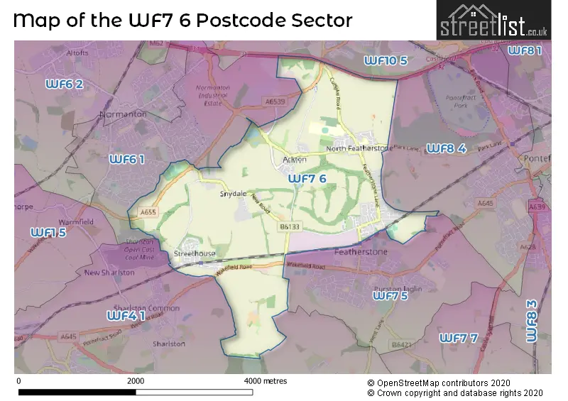 Map of the WF7 6 and surrounding postcode sector