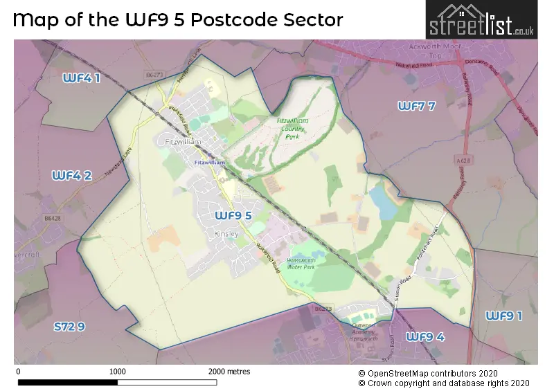 Map of the WF9 5 and surrounding postcode sector