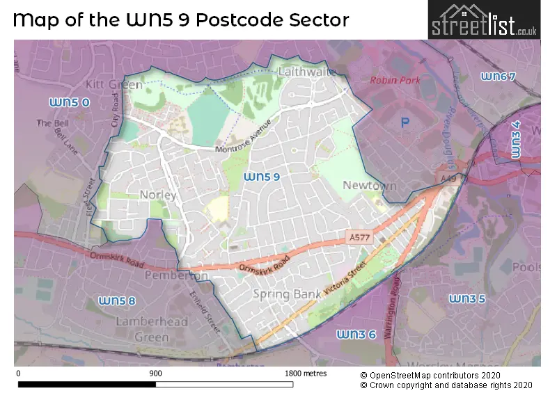 Map of the WN5 9 and surrounding postcode sector