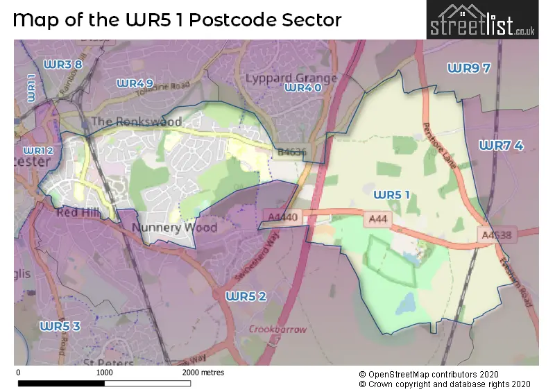 Map of the WR5 1 and surrounding postcode sector