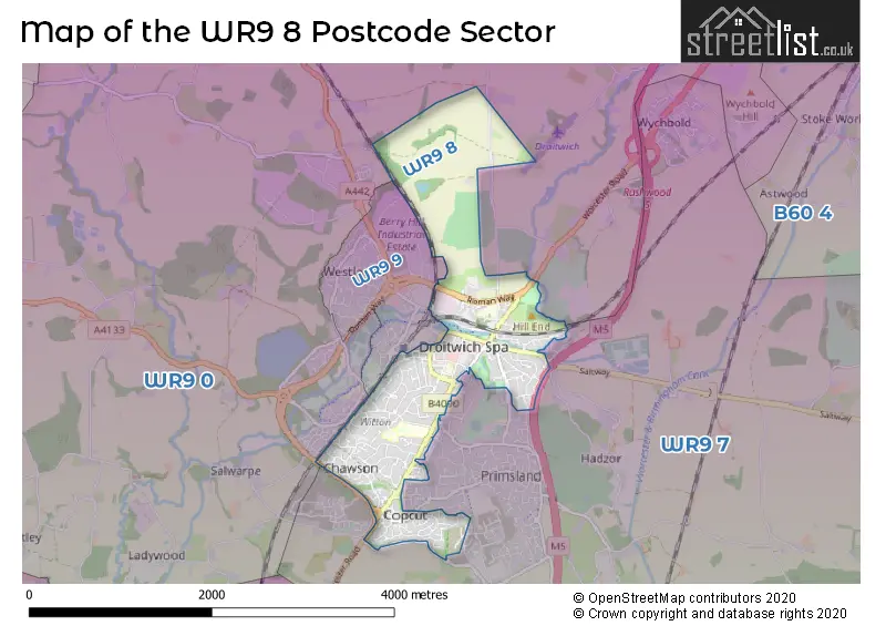 Map of the WR9 8 and surrounding postcode sector