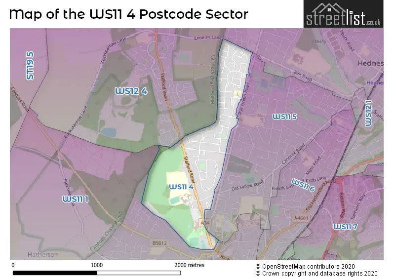 Map of the WS11 4 and surrounding postcode sector