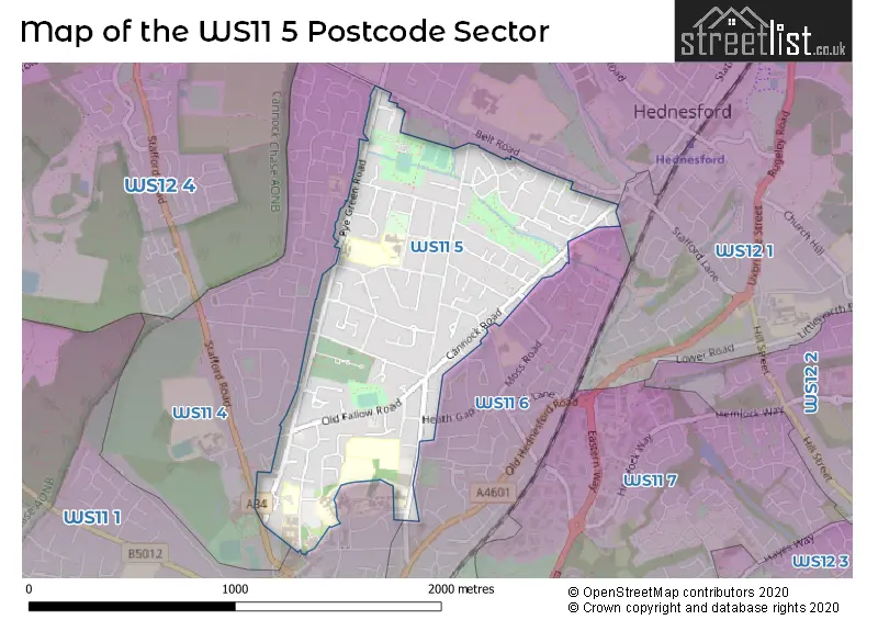 Map of the WS11 5 and surrounding postcode sector