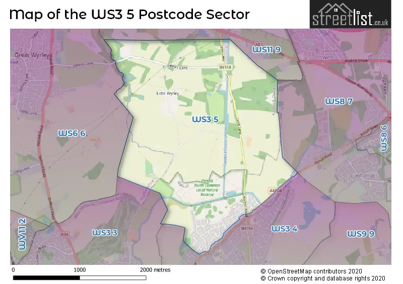 Map of the WS3 5 and surrounding postcode sector