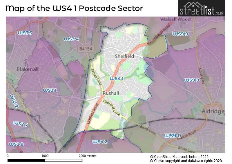 Map of the WS4 1 and surrounding postcode sector