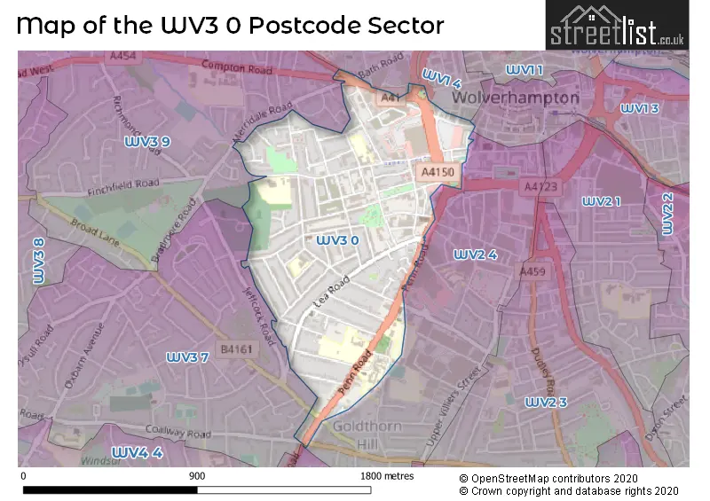 Map of the WV3 0 and surrounding postcode sector