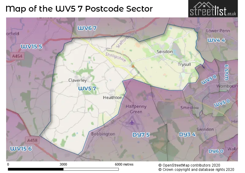 Map of the WV5 7 and surrounding postcode sector