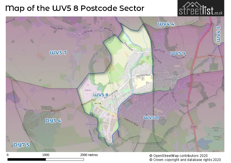 Map of the WV5 8 and surrounding postcode sector