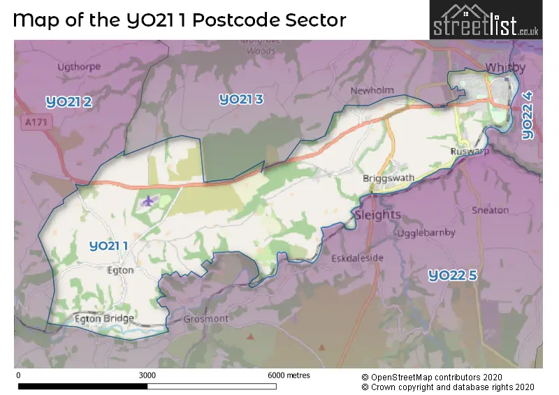 Map of the YO21 1 and surrounding postcode sector