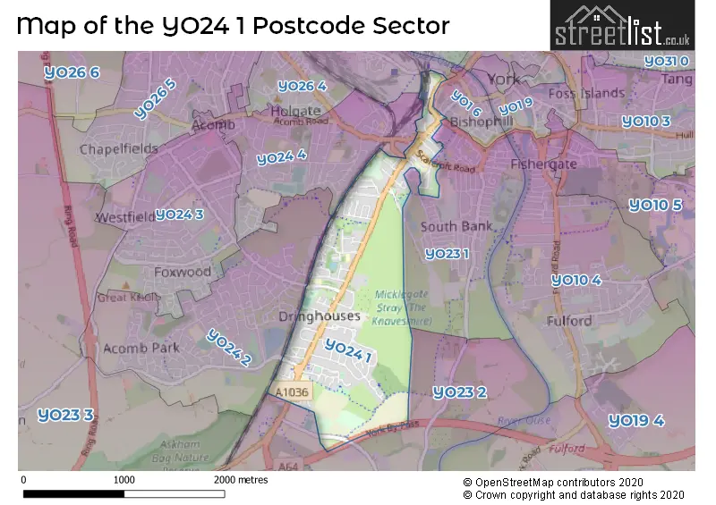 Map of the YO24 1 and surrounding postcode sector