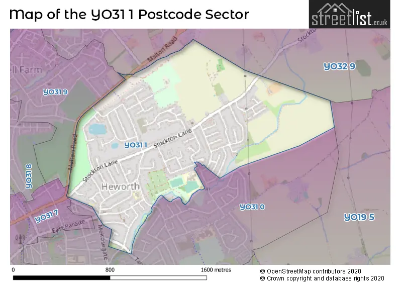 Map of the YO31 1 and surrounding postcode sector