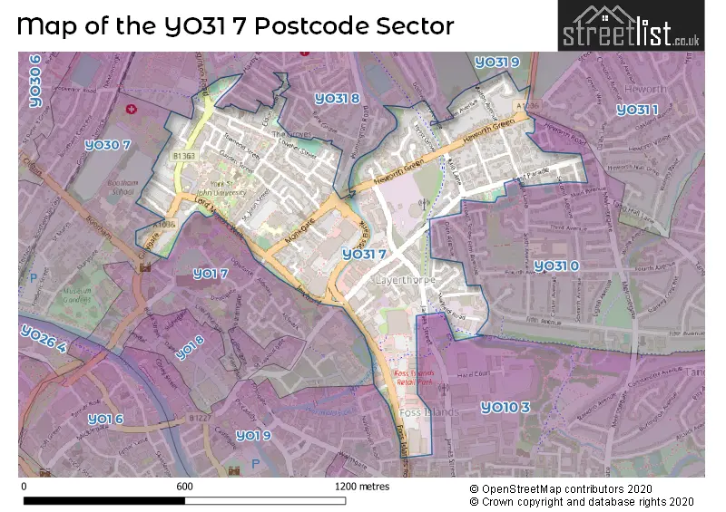 Map of the YO31 7 and surrounding postcode sector