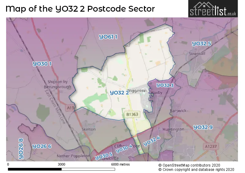 Map of the YO32 2 and surrounding postcode sector