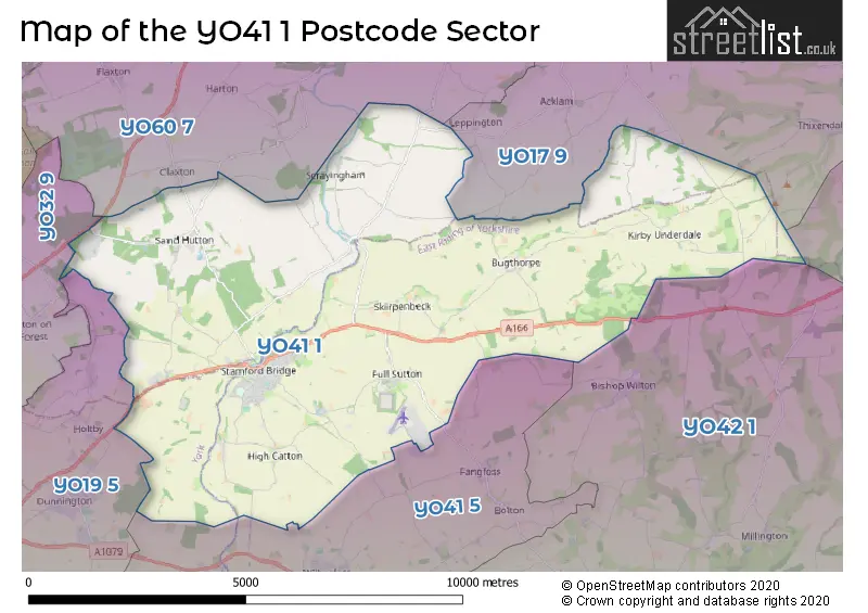 Map of the YO41 1 and surrounding postcode sector